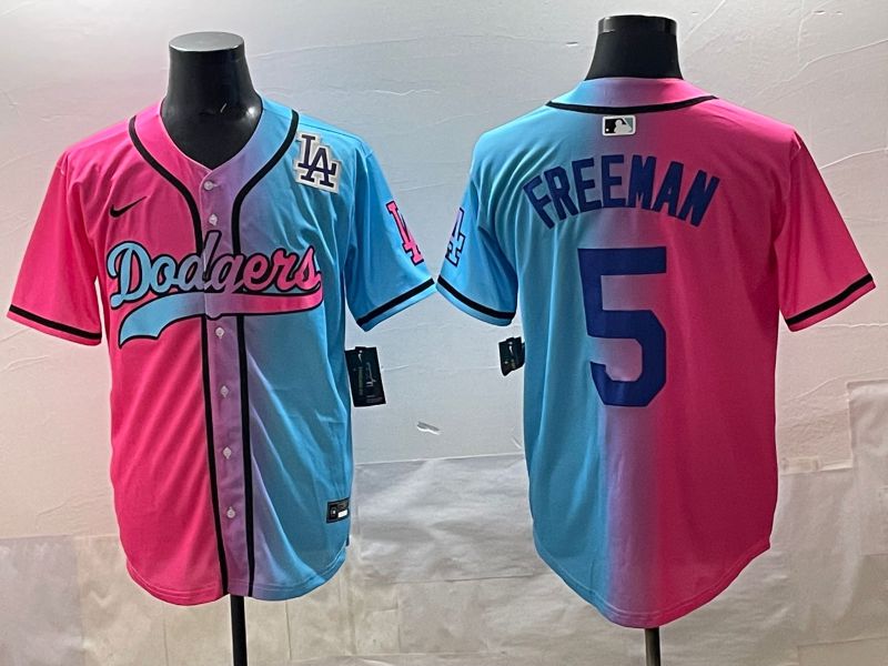 Men Los Angeles Dodgers 5 Freeman Blue pink Game 2025 Nike MLB Jersey style 009